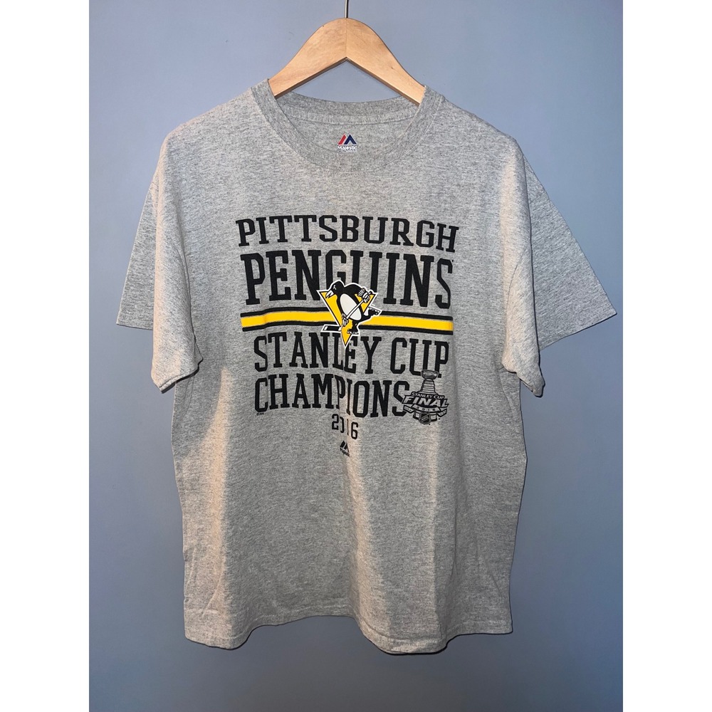 Majestic Pittsburgh Penguins 2016 Stanley Cup Champions Gray Shirt Mens Large